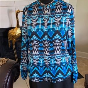 Sea blue in multi, long sleeves, button up!